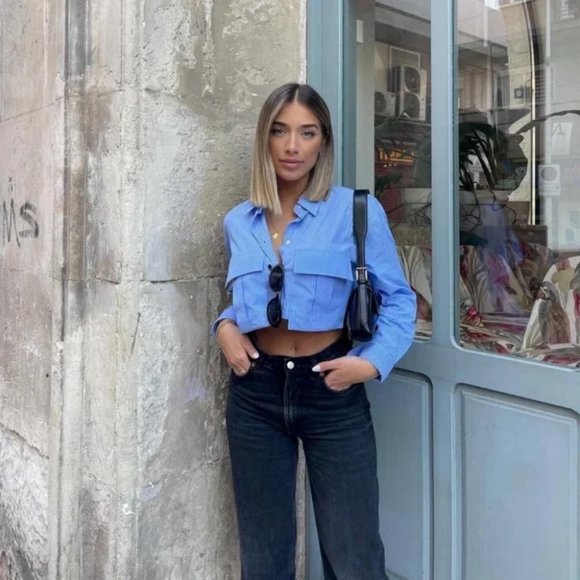 ZARA CROPPED GABARDINE SHIRT - Picture 3 of 7